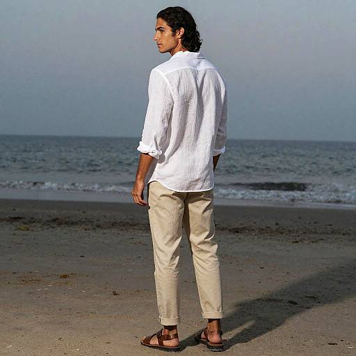 Poised Young Man at Dawn Beach