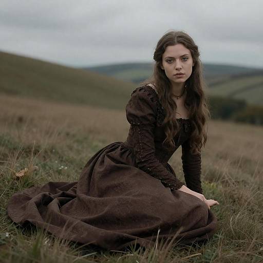 Victorian Woman on Rolling Hillside