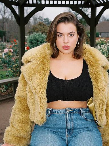 Stylish Woman in Mustard Fur Jacket