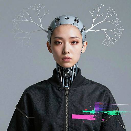 Futuristic Cyborg Woman with Neural Branches