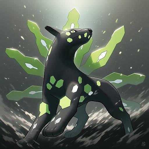 Illustration of Zygarde, pokemon in the style of Fuji shinobu