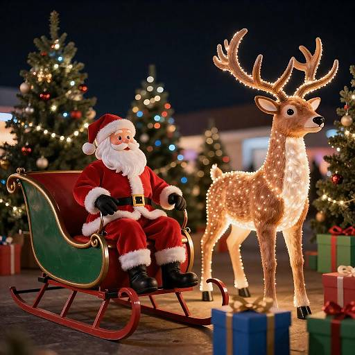Santa on Vintage Sleigh Night Display
