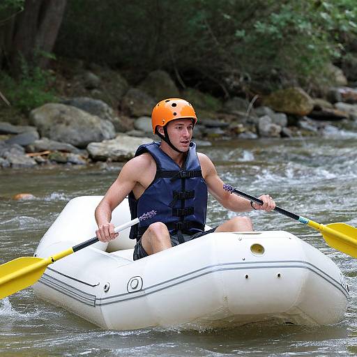 Young Man Rafting in Lavender Forest