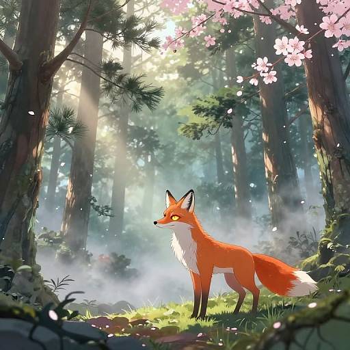 Mystical Fox in Serene Forest Dawn