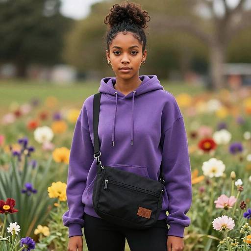 Black Girl in Field with Messy Bun