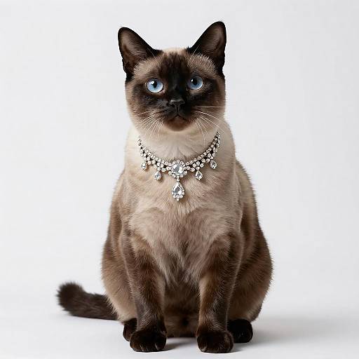 Colorpoint Shorthair Cat with Diamond Necklace
