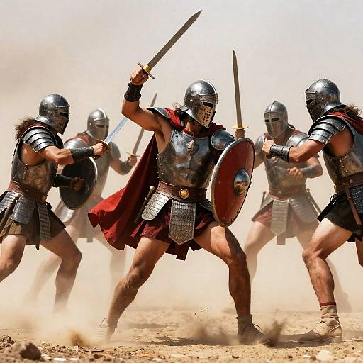 Intense Gladiator Battle Scene Photography