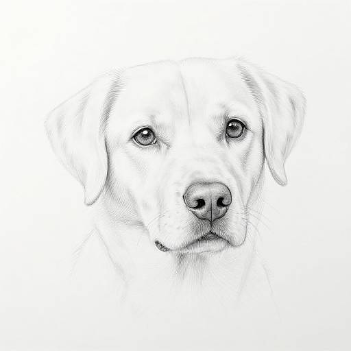 Black and white digital pencil drawing of a close-up Labrador Retriever's face, showcasing detailed fur texture, expressive eyes, and a gentle expression.