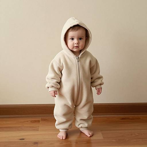 Cozy Baby in Beige Hooded Outfit