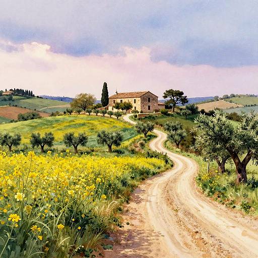 Tranquil Spanish Countryside Watercolor