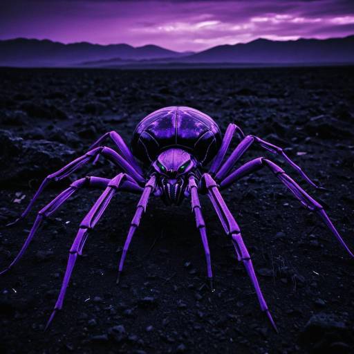 Glowing Violet Arachnid Creature on Dark Landscape