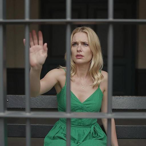 Concerned Woman Behind Metal Bars