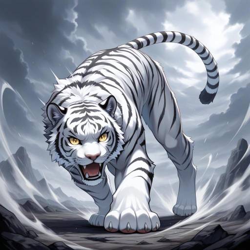 Playful White Tiger in Dynamic Pose Playful White Tiger in Dynamic Pose