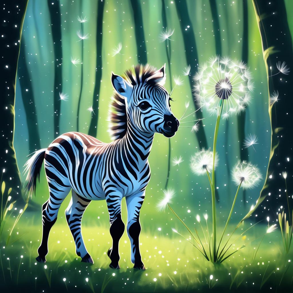 Whimsical Baby Zebra in Fantasy Forest