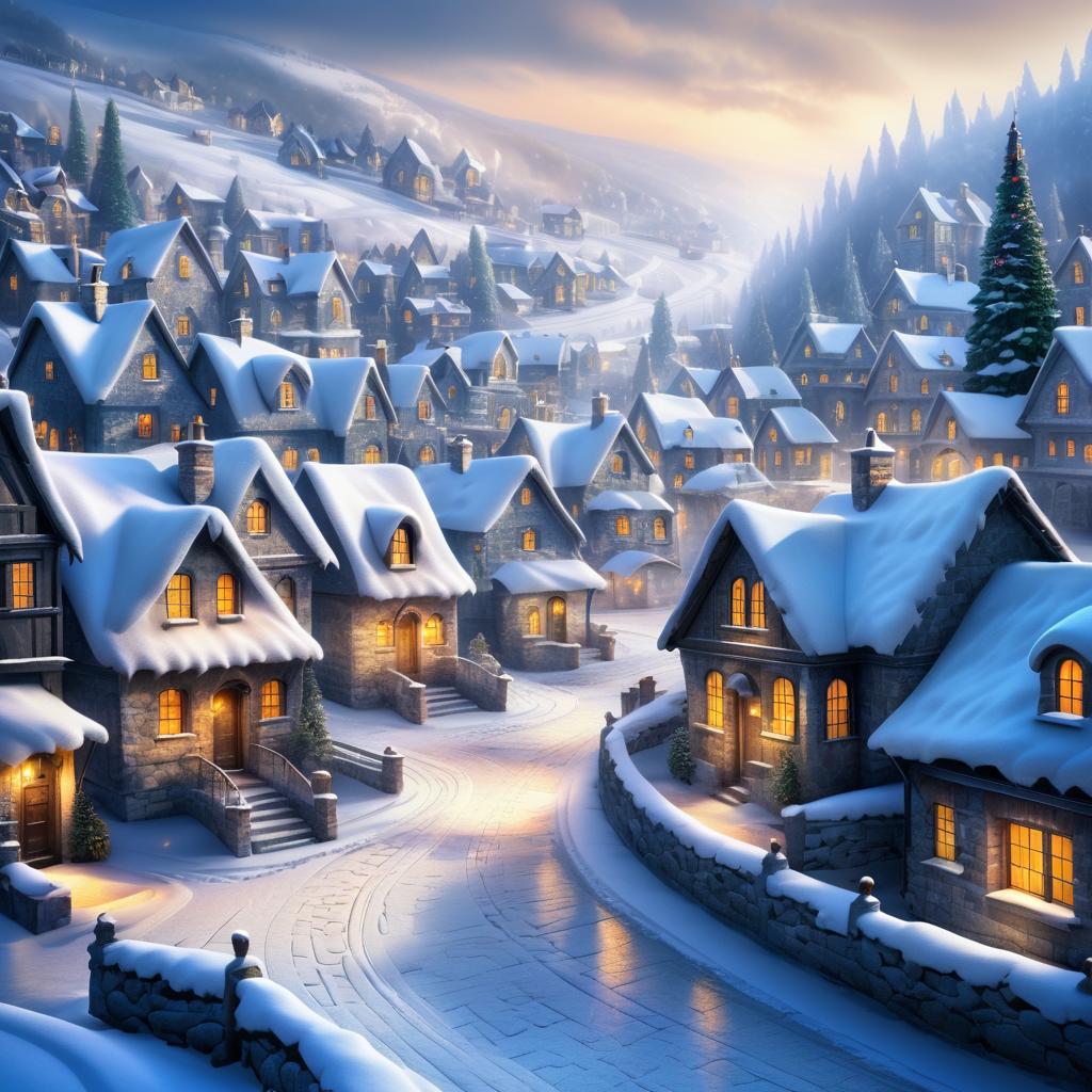 Cinematic Snowy Village Storyboard Art