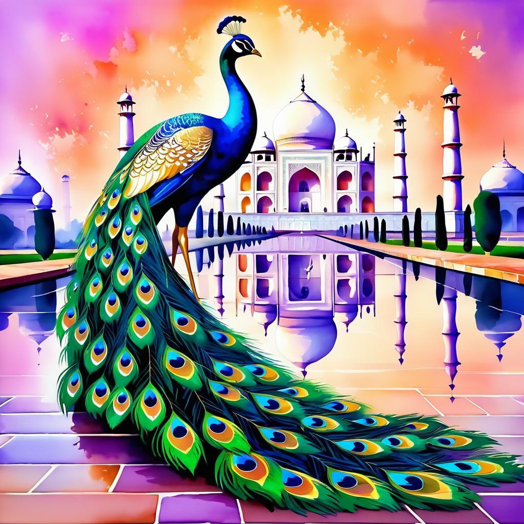 Elegant Peacock Before the Taj Mahal