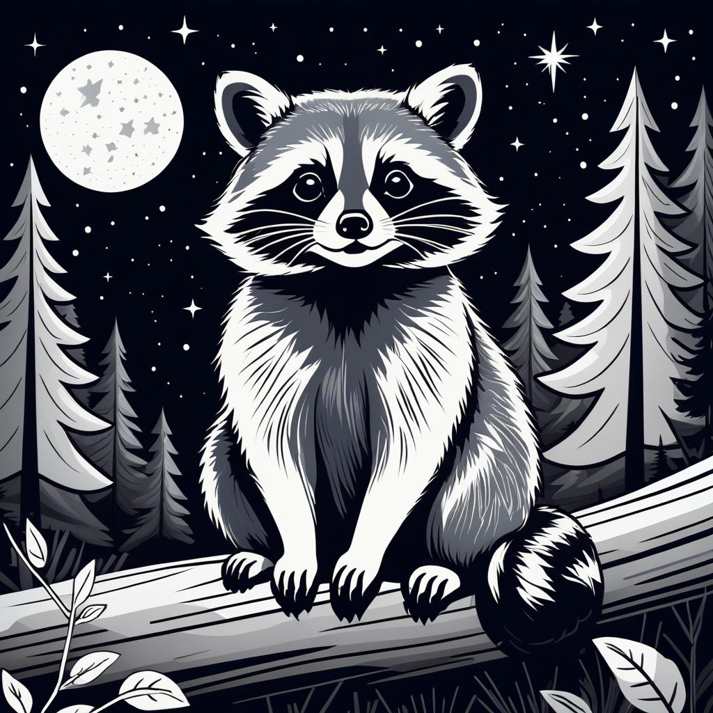 Mischievous Raccoon in Starry Forest