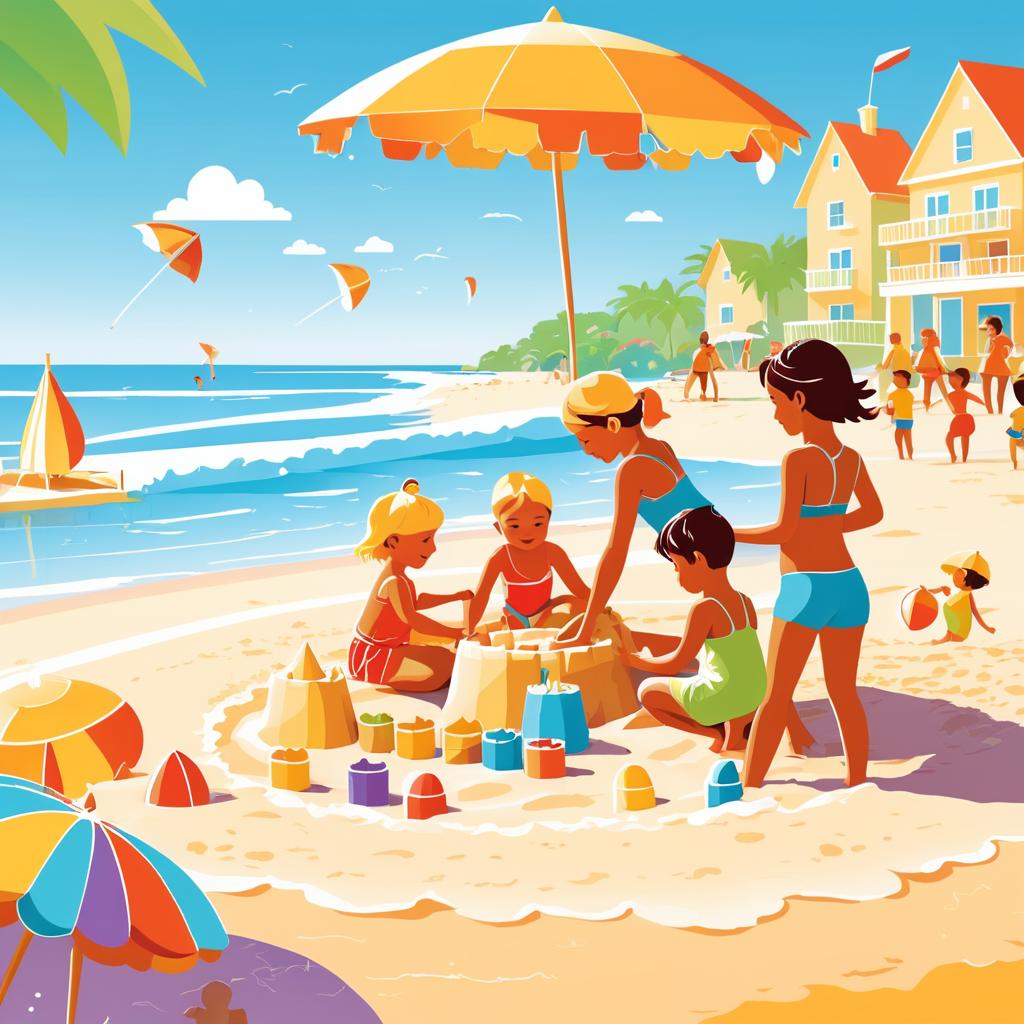 Sunny Beach Day Family Fun Illustration