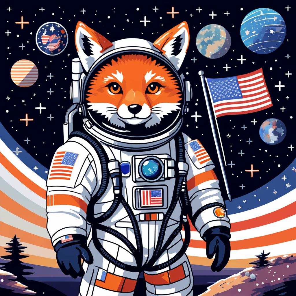 Adventurous Fox in Space Suit Illustration