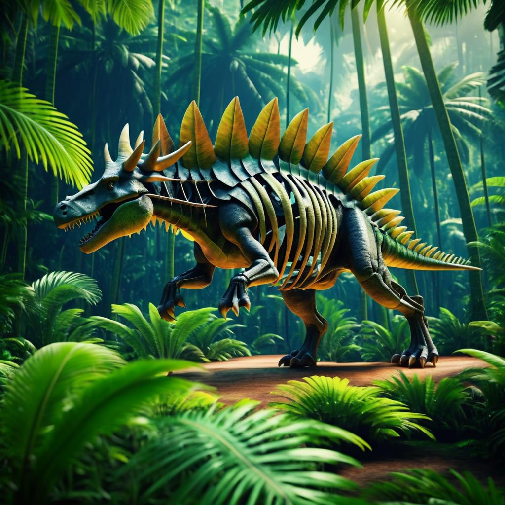 Photorealistic Stegosaurus Skeleton in Rainforest