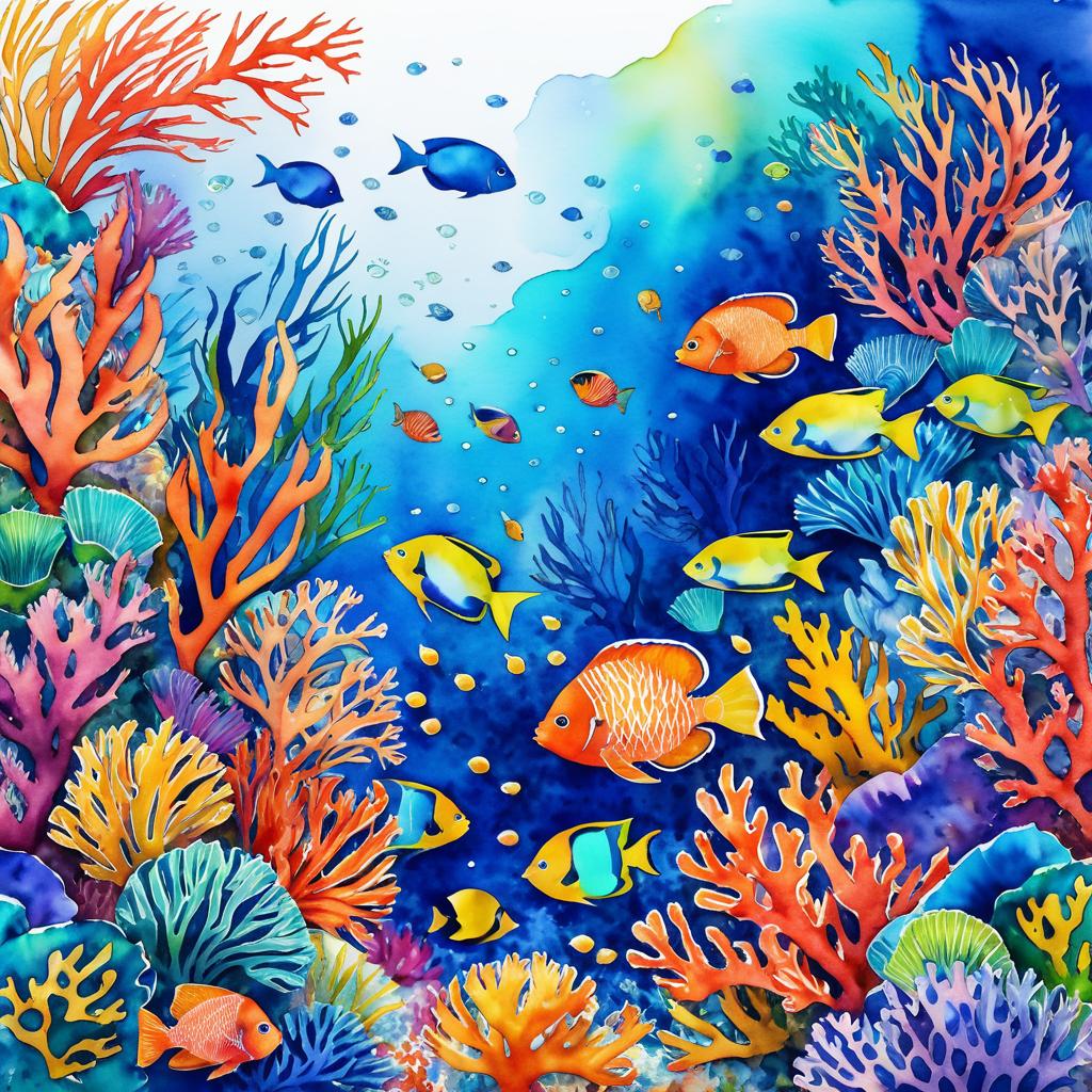 Vibrant Watercolor Coral Reef Scene