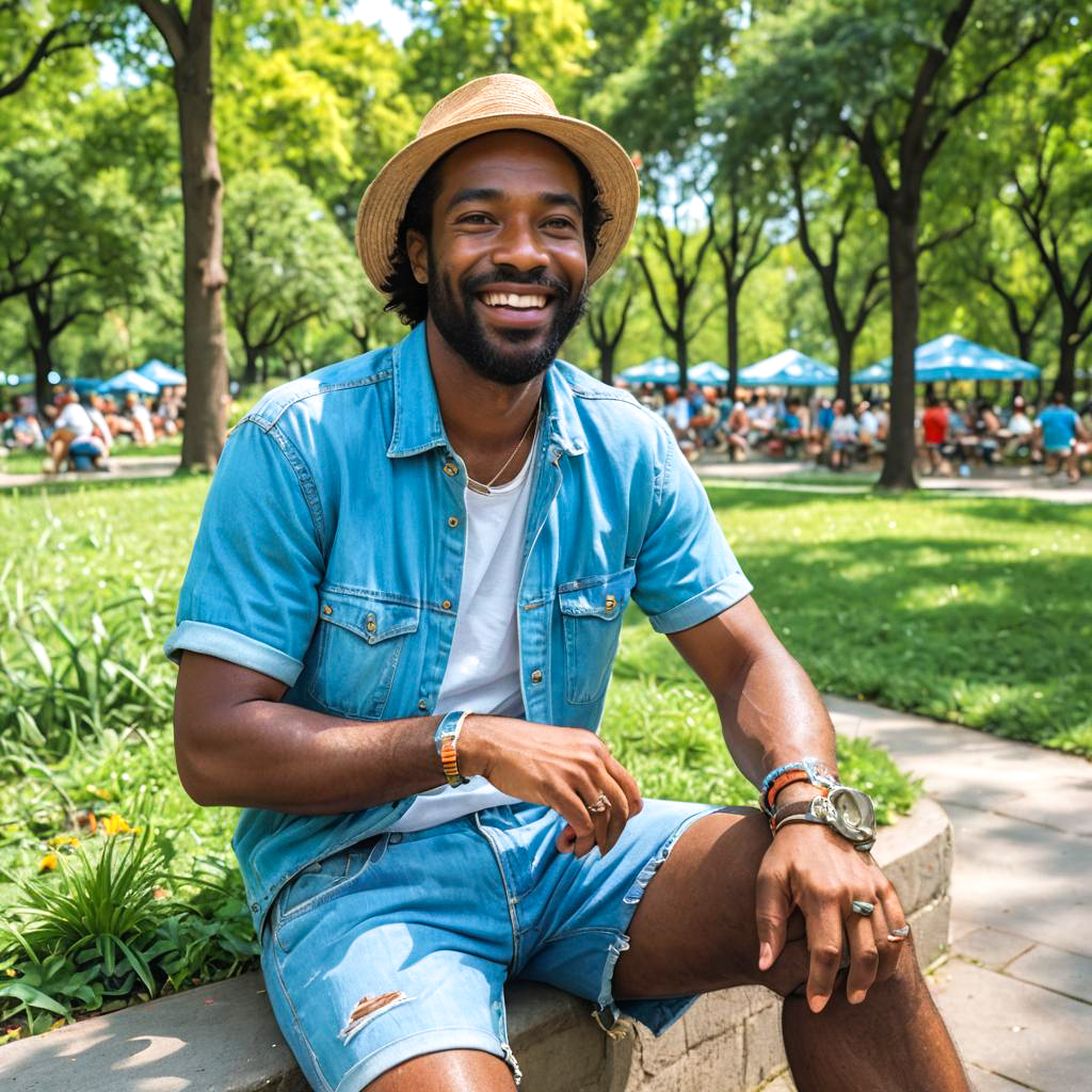 Cheerful Artist in Vibrant City Park