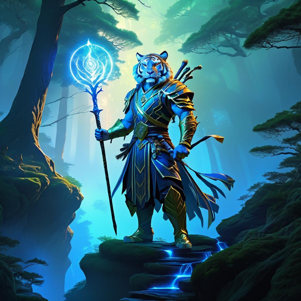 Mystical Tiger Mage on a Cliff