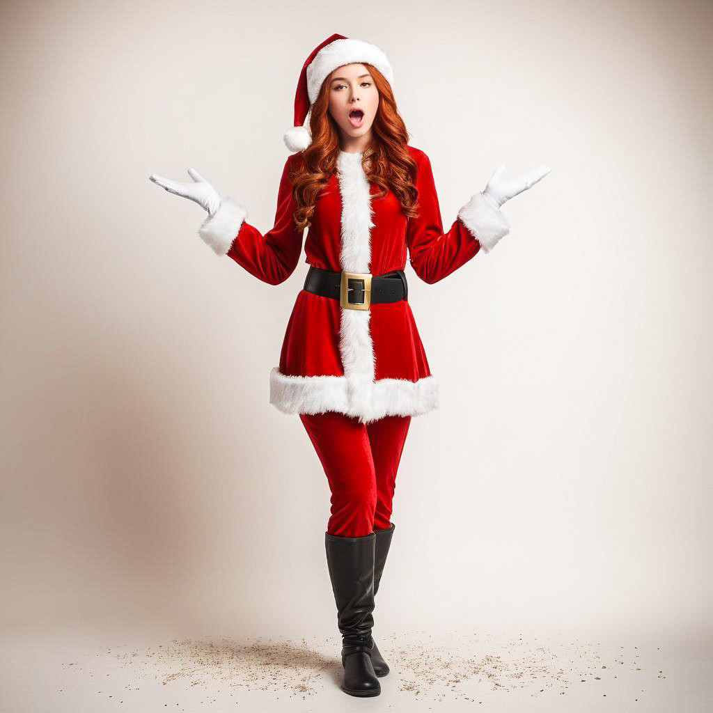 Surprised Girl in Santa Costume Portrait