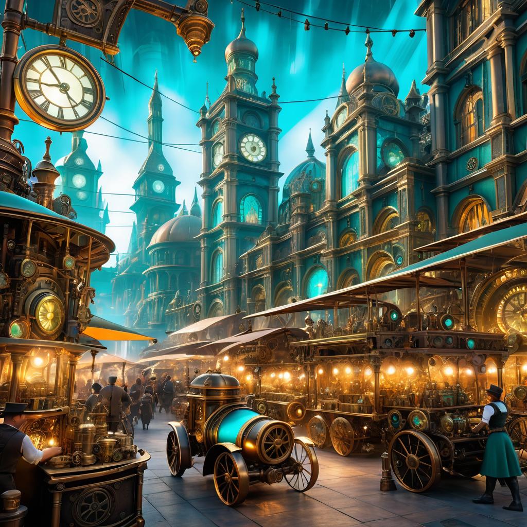 Vibrant Steampunk Marketplace Scene