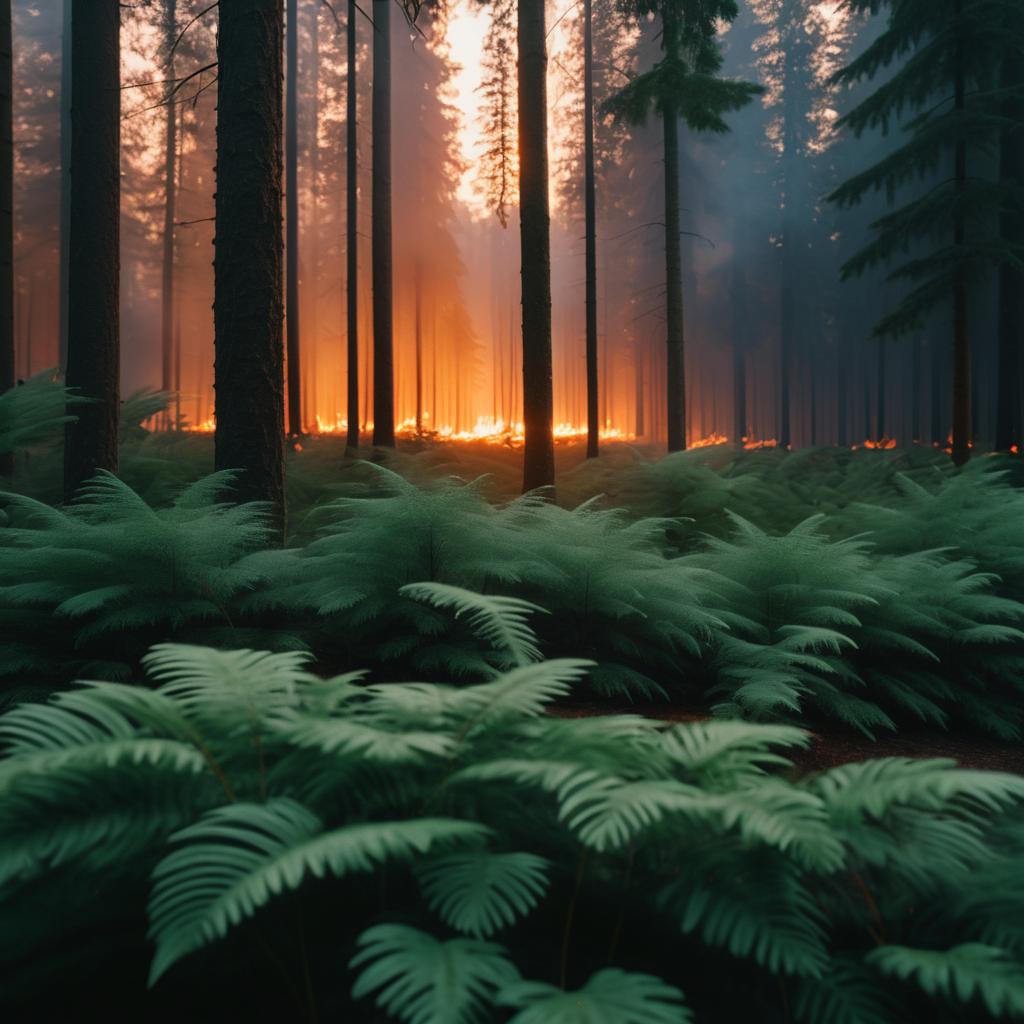 Dramatic Forest Fire at Dusk