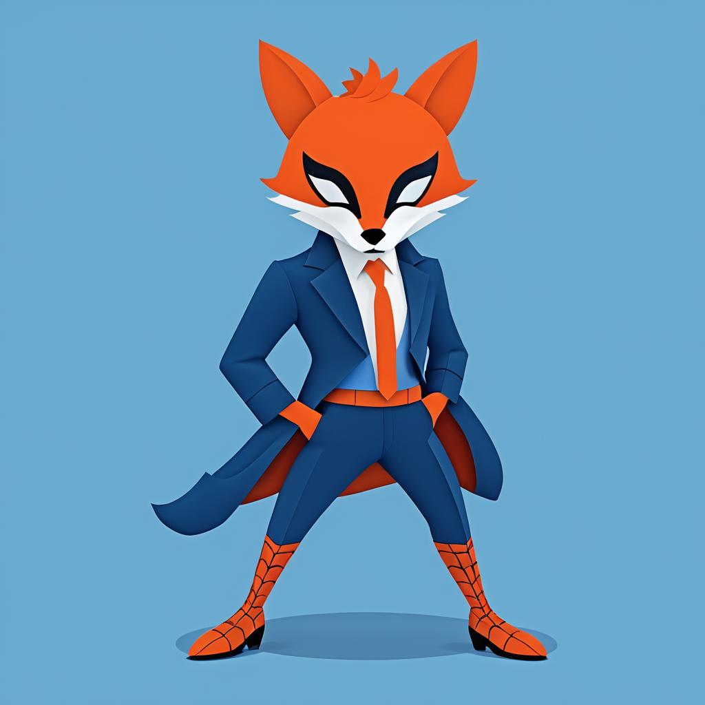 Fox in Spider-Man Style on Blue Background