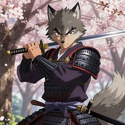 Wolf Anime Samurai with Katana