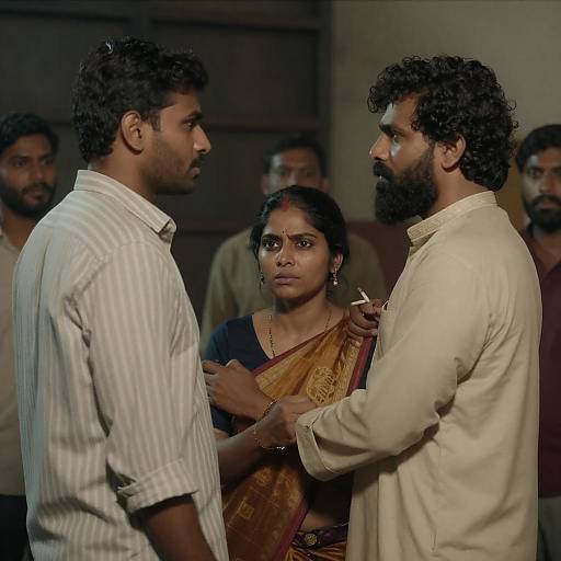 Tense Industrial Scene with Five Figures