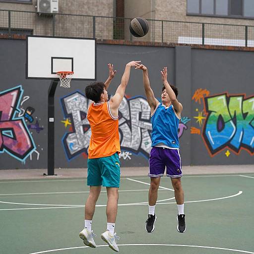 Dynamic Young Men Playing Basketball