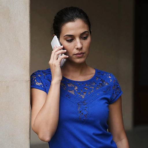 Elegant Woman with Phone by Stone Wall
