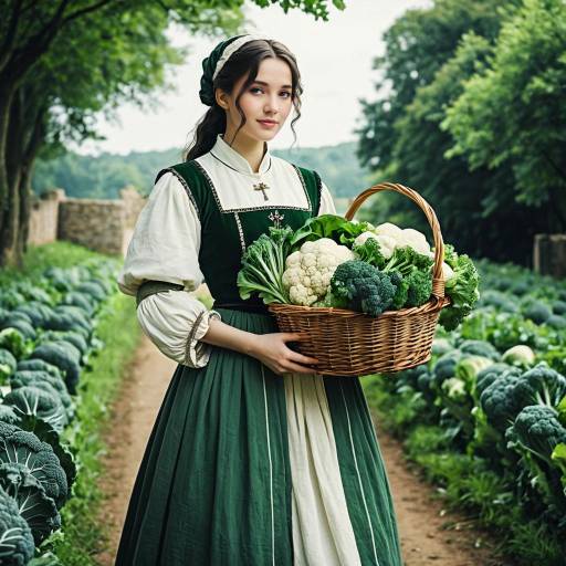 Anime Girl in Medieval Dress with Vegetables