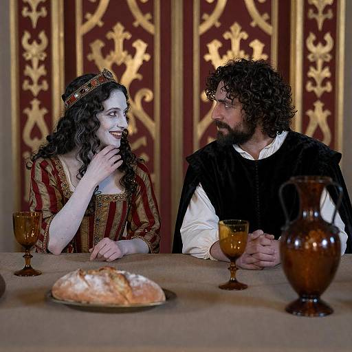 Medieval Table Scene with Elegant Characters