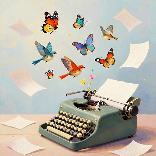 Typewriter Pages Transform Into Birds