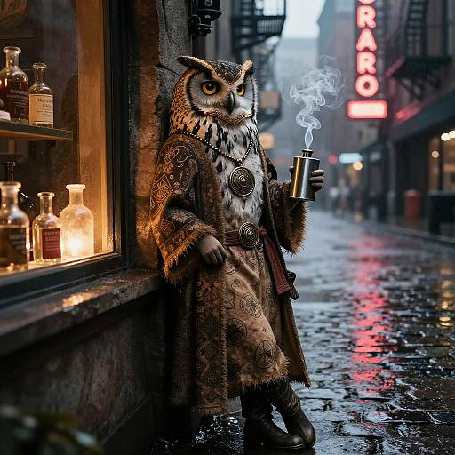 Noir Alchemist Owl in Urban Night