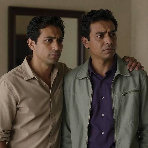 Two Concerned Men in Casual Clothing