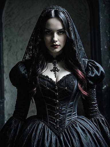 Woman in Gothic Black Gown