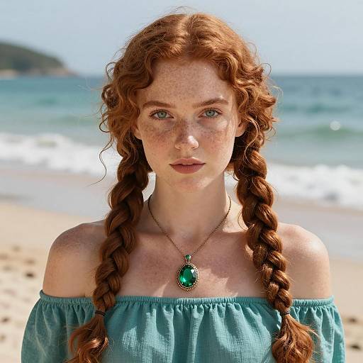 Young Woman with Braided Auburn Hair on Beach