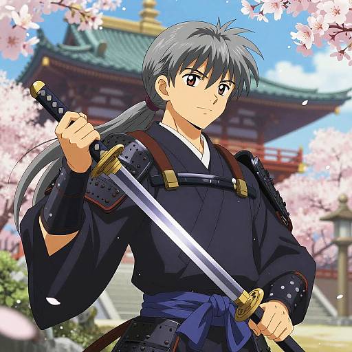 Serene Anime Warrior with Katana