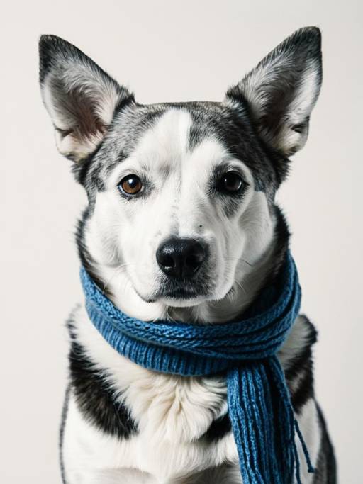 Gray and White Dog with Blue Scarf