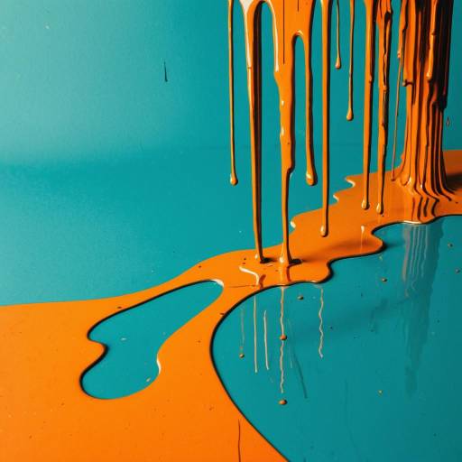 Dripping Orange Paint on Teal Surface