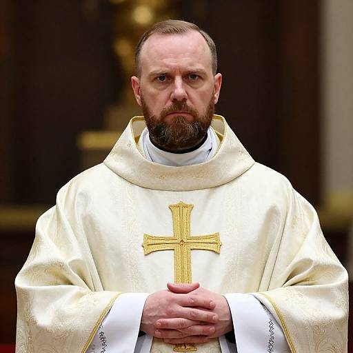 Ornate Bishop in White Gold Robe