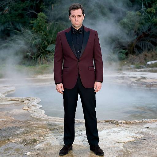 Confident Man in Burgundy Dinner Jacket