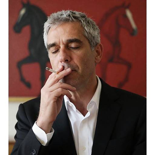 Relaxed Man in Suit with Abstract Art