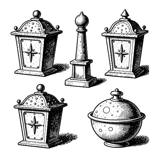 Black and White Ancient Reliquaries Illustration