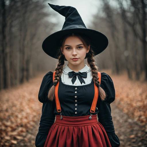 Young Girl in Witch Costume with Twin Braids